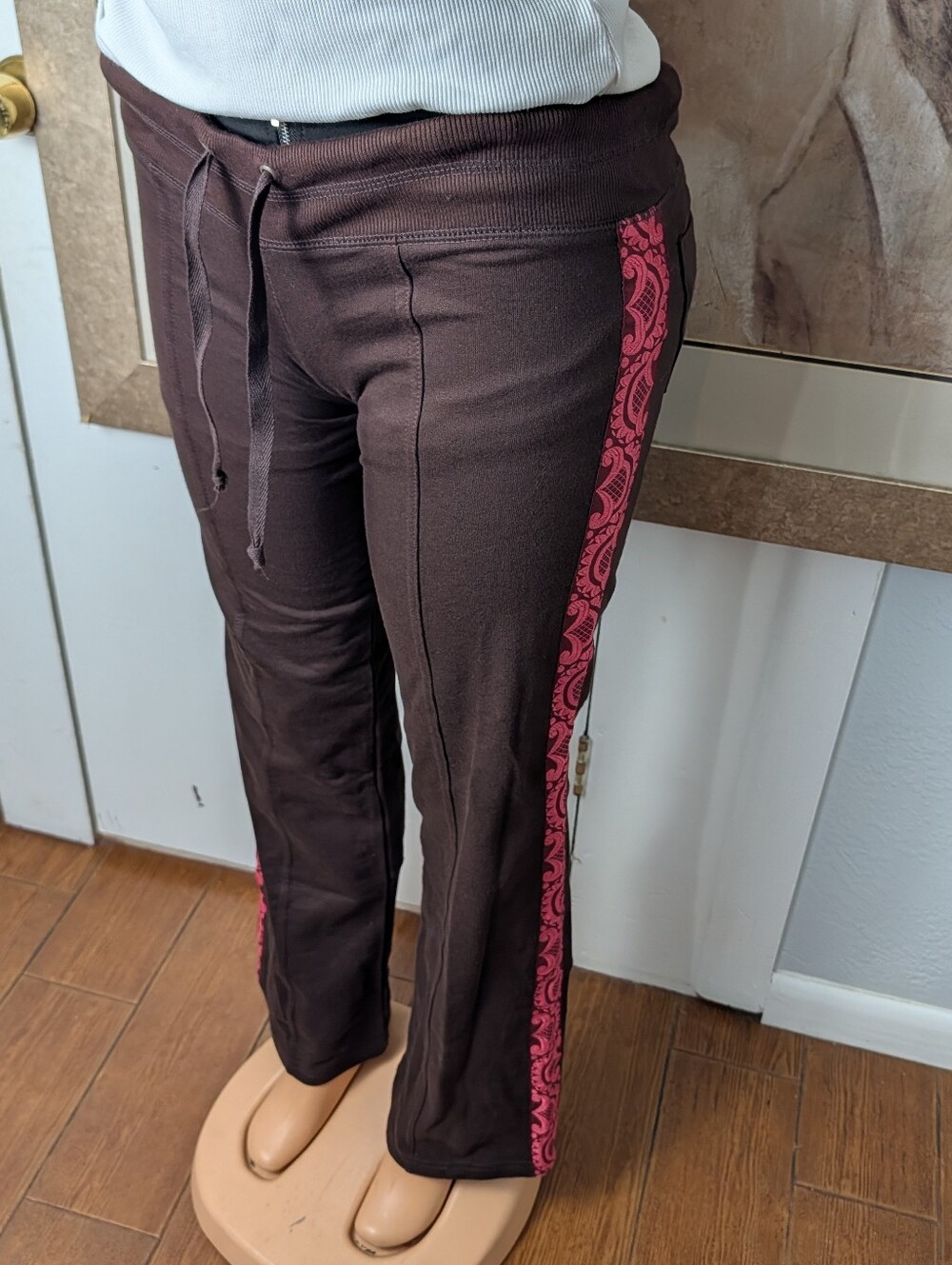 Vintage Y2K Nilla Shields Brown & Pink Lace Side Stripe Flare Pants Size XS